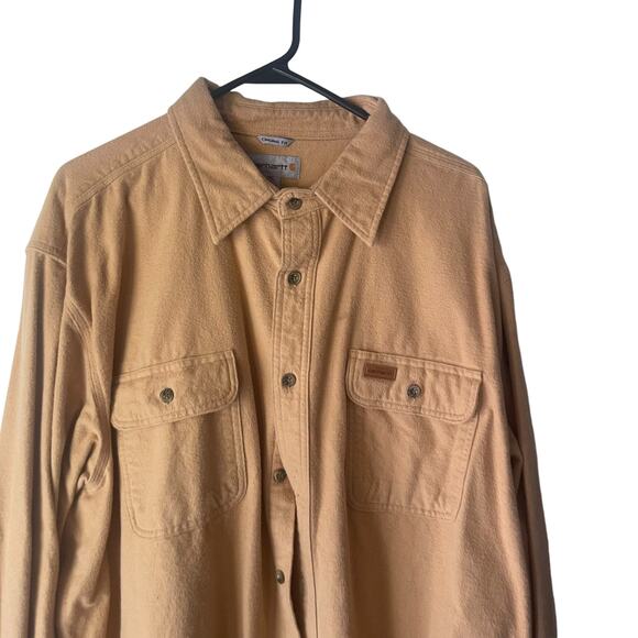 Carhartt Men 2XL Tall Yellow Flannel Heavy‎ Workwear Long Sleeve Button Up - Picture 2 of 9